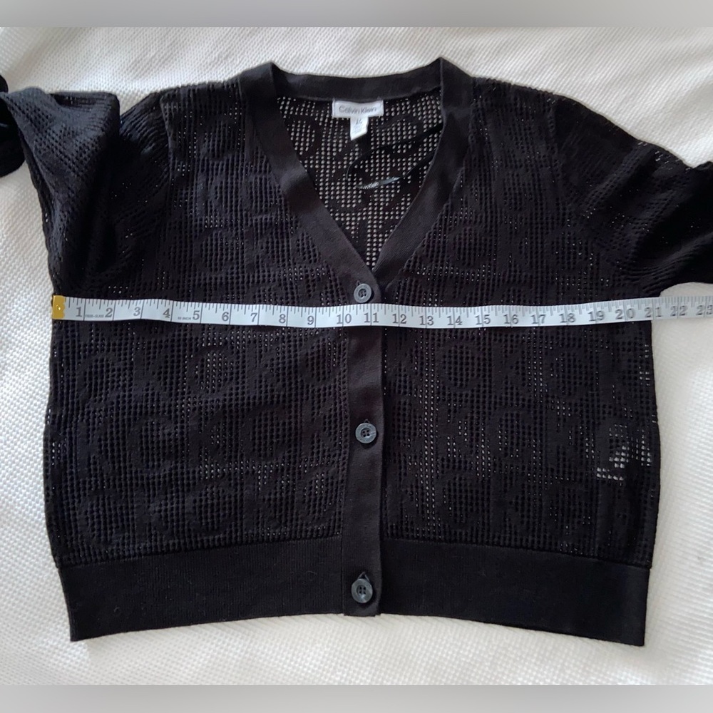 CALVIN KLEIN sheer black buttoned cardigan all over Logo size Large - Picture 5 of 9